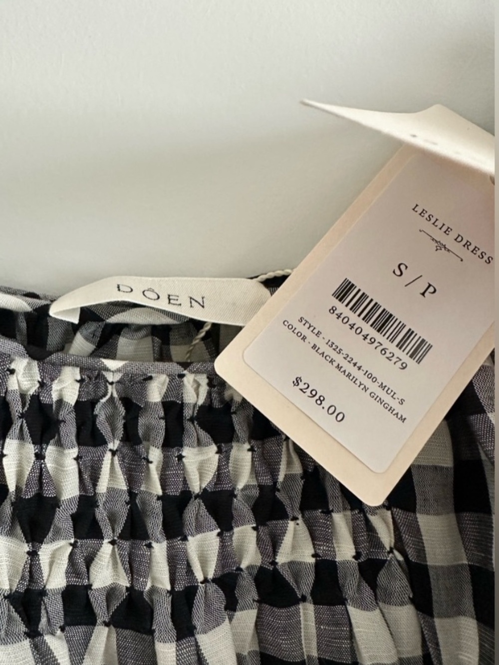 NWT DOEN LESLIE TIE-DETAILED SMOCKED GINGHAM VOILE MIDI DRESS - Picture 10 of 11